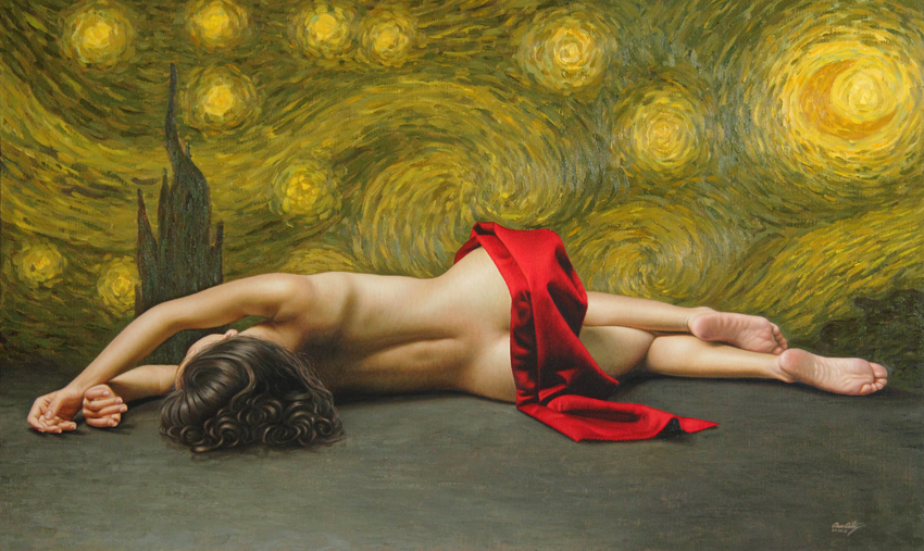 La Noche Estrellada Hyperrealist Painting By Omar Ortiz Amorart Amorart Nude And
